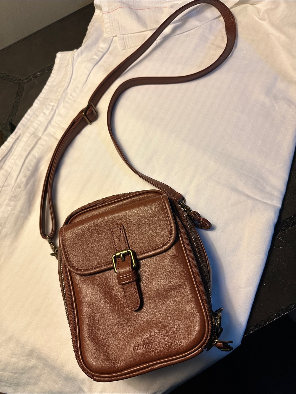 Minooy Brown Leather Crossbody Bag with Buckle